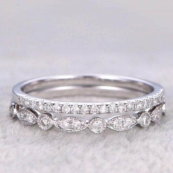 Half Eternity Stackable Wedding Band Set In White Gold-Black Diamonds New York