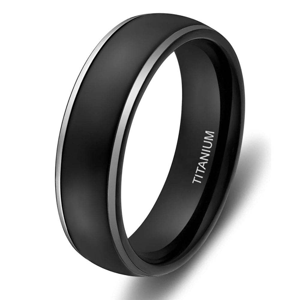 Men's Matte Black Dome Titanium Wedding Band-Black Diamonds New York