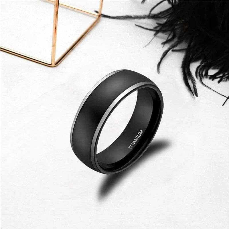 Men's Matte Black Dome Titanium Wedding Band-Black Diamonds New York