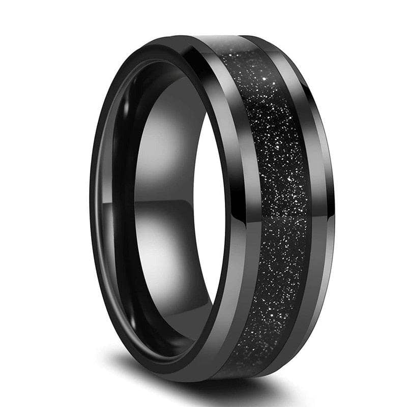 Flash Sale - Men's Tungsten Carbide Wedding Band with Sandstone Inlay-Black Diamonds New York