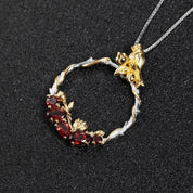 of Natural Red Garnet Handmade Secret Garden Necklace-Black Diamonds New York