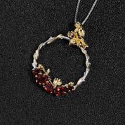 of Natural Red Garnet Handmade Secret Garden Necklace-Black Diamonds New York