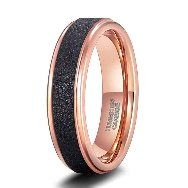 Rose Gold Tungsten Wedding Band with Sandstone Wedding Band-Black Diamonds New York