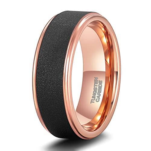 Rose Gold Tungsten Wedding Band with Sandstone Wedding Band-Black Diamonds New York