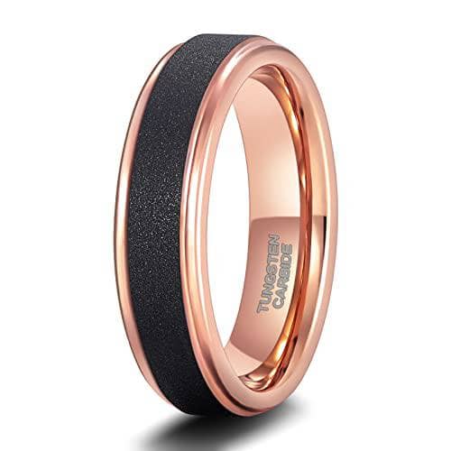 Rose Gold Tungsten Wedding Band with Sandstone Wedding Band-Black Diamonds New York