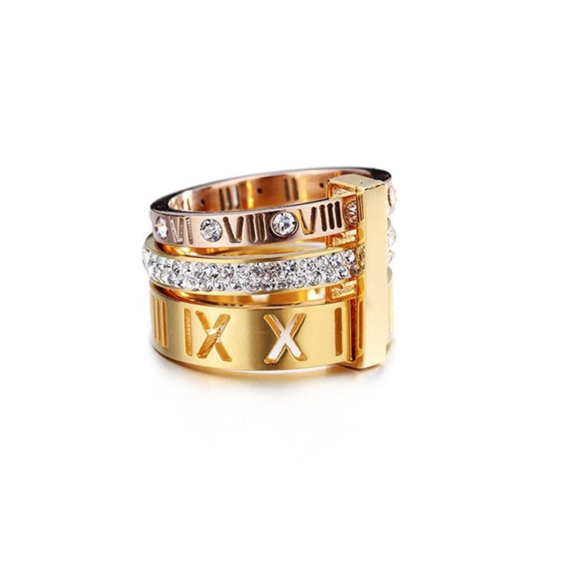 Flash Sale - Three Layers Roman Numerals Diamond Ring Set-Black Diamonds New York