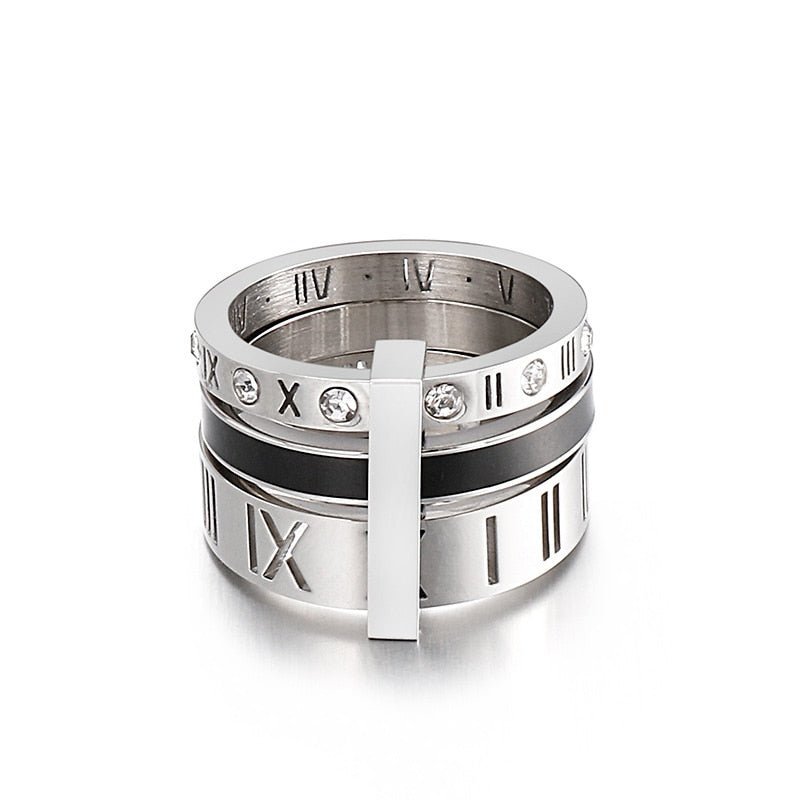 Flash Sale - Three Layers Roman Numerals Diamond Ring Set-Black Diamonds New York