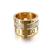 Flash Sale - Three Layers Roman Numerals Diamond Ring Set-Black Diamonds New York