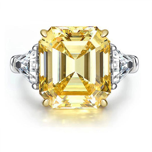 Flash Sale - Yellow Sapphire Asscher Cut Three Stone Engagement Ring-Black Diamonds New York