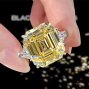 Flash Sale - Yellow Sapphire Asscher Cut Three Stone Engagement Ring-Black Diamonds New York