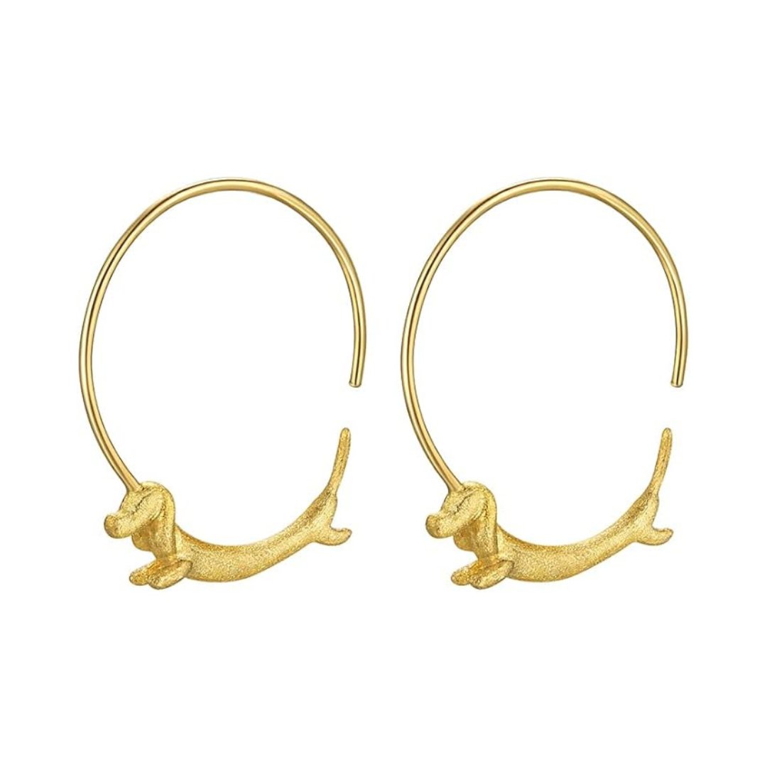 Flying Dachshund Dog Round Hoop Earrings-Black Diamonds New York