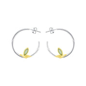 Fresh Bamboo Leaves Round Hoop Earrings-Black Diamonds New York