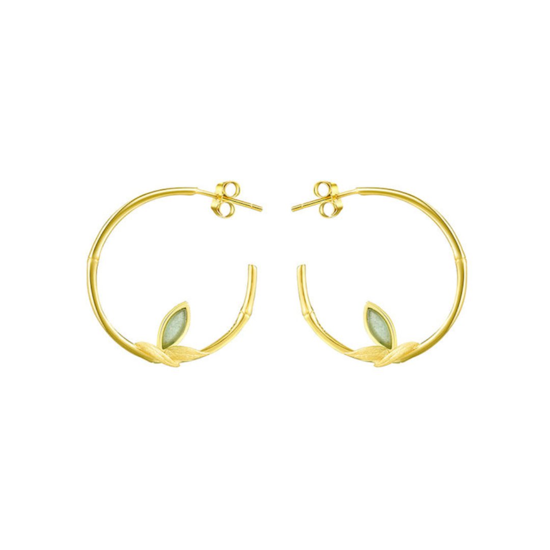 Fresh Bamboo Leaves Round Hoop Earrings-Black Diamonds New York