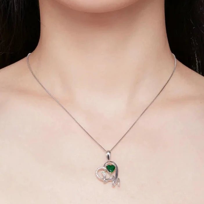 Green Heart Diamond Pendant Necklace with Snake Intertwine-Black Diamonds New York