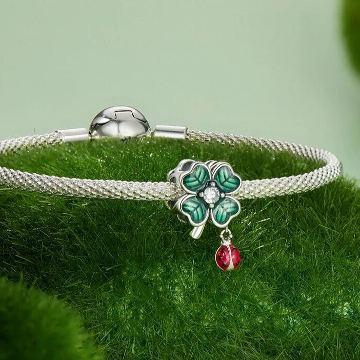 Green Lucky Clover & Red Ladybug Charms-Black Diamonds New York