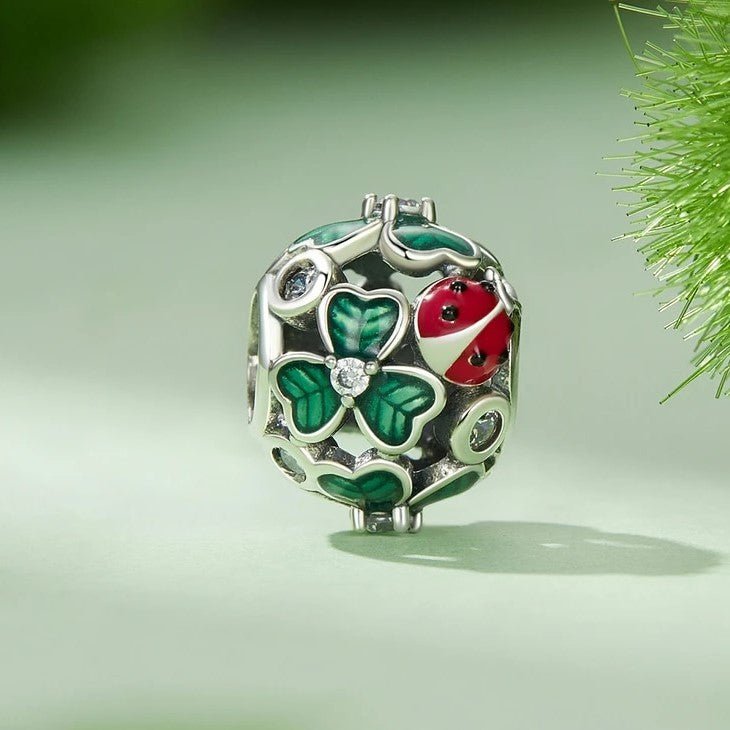 Green Lucky Clover & Red Ladybug Charms-Black Diamonds New York