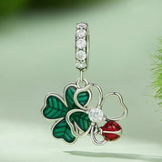 Green Lucky Clover & Red Ladybug Charms-Black Diamonds New York