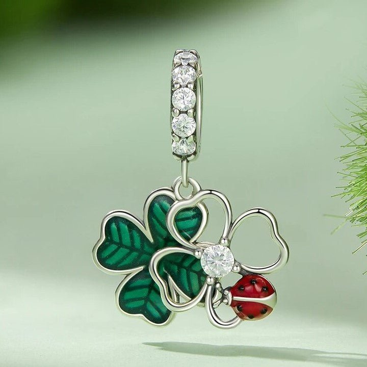 Green Lucky Clover & Red Ladybug Charms-Black Diamonds New York