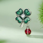 Green Lucky Clover & Red Ladybug Charms-Black Diamonds New York