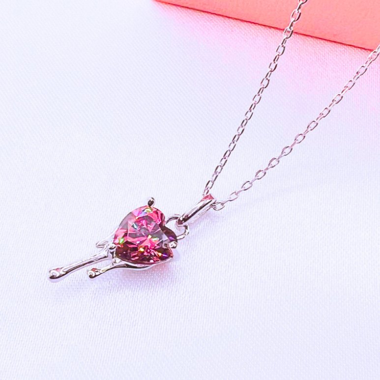 Dripping Pink Heart Diamond Necklace-Black Diamonds New York