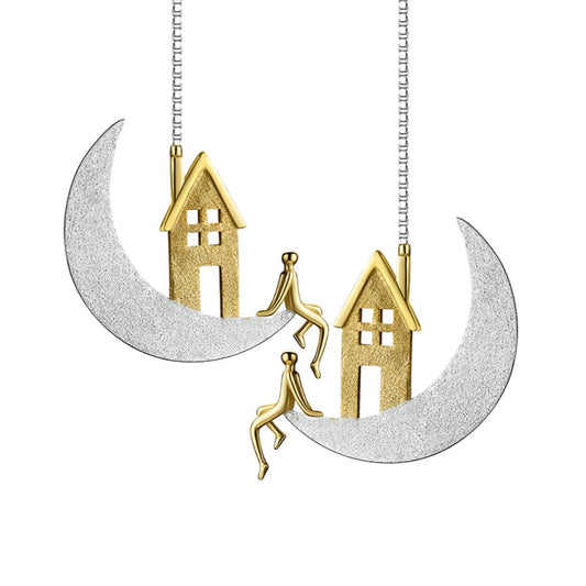 Home on the Moon Long Hanging Drop Earrings-Black Diamonds New York