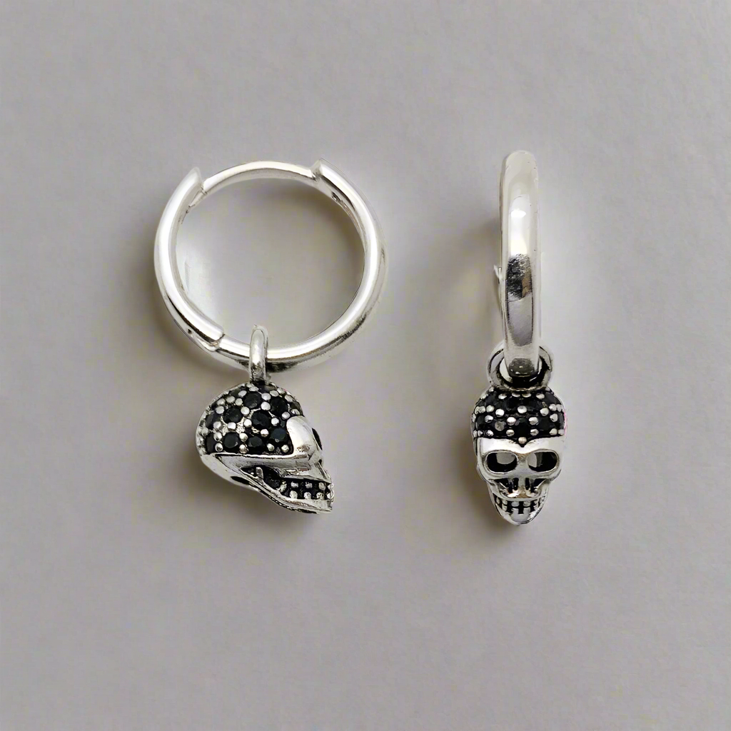 Black Diamond Pave Skull Hoop Earrings-Black Diamonds New York