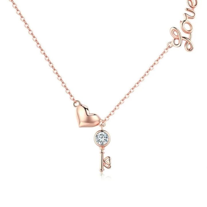 Key of Heart Rose Gold Necklace with Created Diamond-Black Diamonds New York