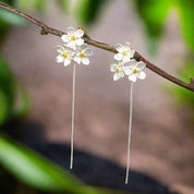 Long Hanging Elegant Forget-Me-Not Flower Dangle Earrings-Black Diamonds New York