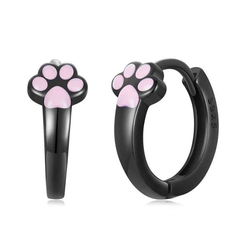 Lovely Black Hoop Earrings with Pink Cat Paw-Black Diamonds New York