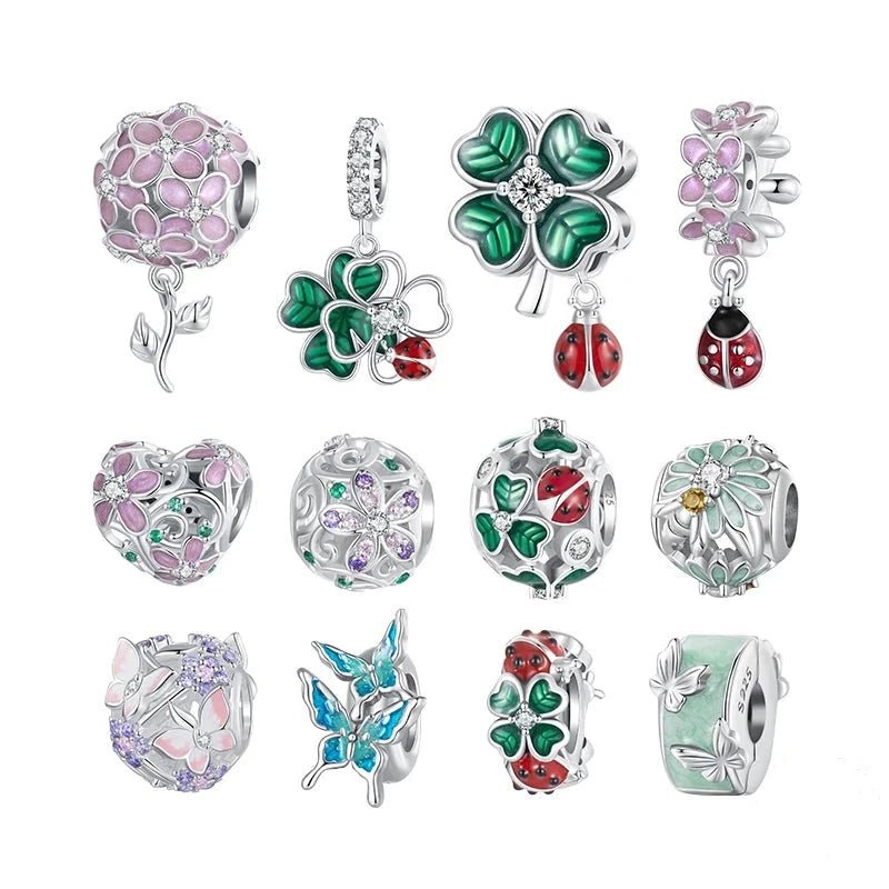 Lovely Flower, Lady Bug, & Clover Spacer Bead Charms-Black Diamonds New York