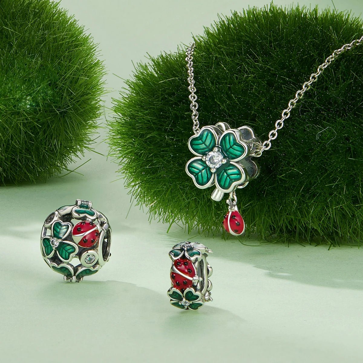 Lovely Flower, Lady Bug, & Clover Spacer Bead Charms-Black Diamonds New York