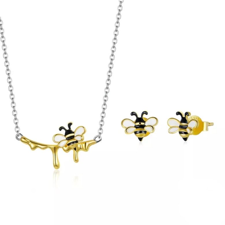 Lovely Honey Bee Necklace & Earrings Jewelry Set-Black Diamonds New York