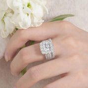 Luxurious Princess Cut Halo Created Diamond Engagement Set-Black Diamonds New York