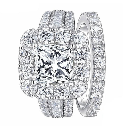 Luxurious Princess Cut Halo Created Diamond Engagement Set-Black Diamonds New York