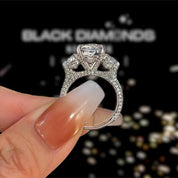 Flash Sale - Luxurious Radiant Cut Three Stone Engagement Ring-Black Diamonds New York