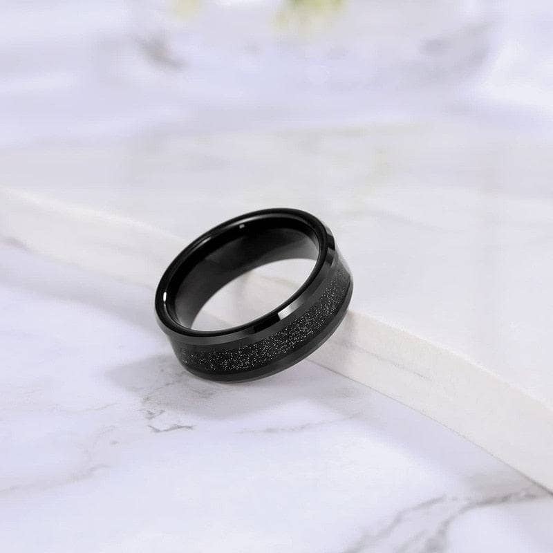 Flash Sale - Men's Tungsten Carbide Wedding Band with Sandstone Inlay-Black Diamonds New York