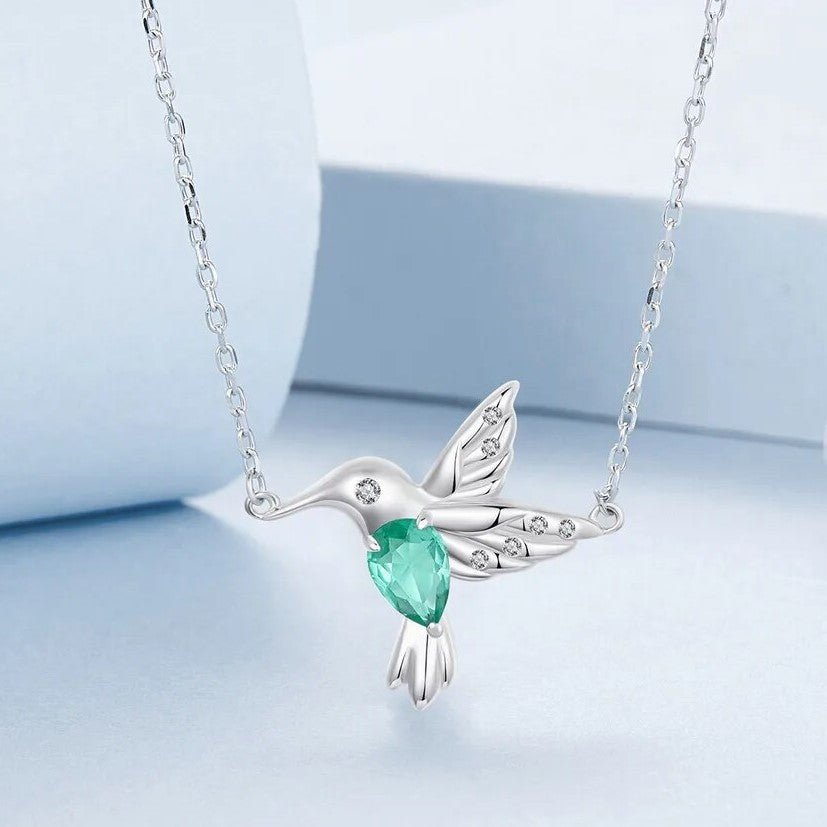 Mint Green Created Diamond Hummingbird Pendant Necklace-Black Diamonds New York