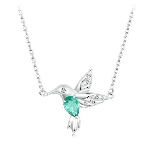 Mint Green Created Diamond Hummingbird Pendant Necklace-Black Diamonds New York