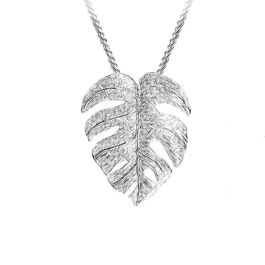 Monstera Leaf Design Necklace-Black Diamonds New York