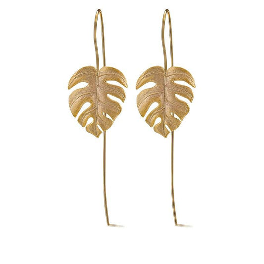 Monstera Leaves Drop Earrings-Black Diamonds New York