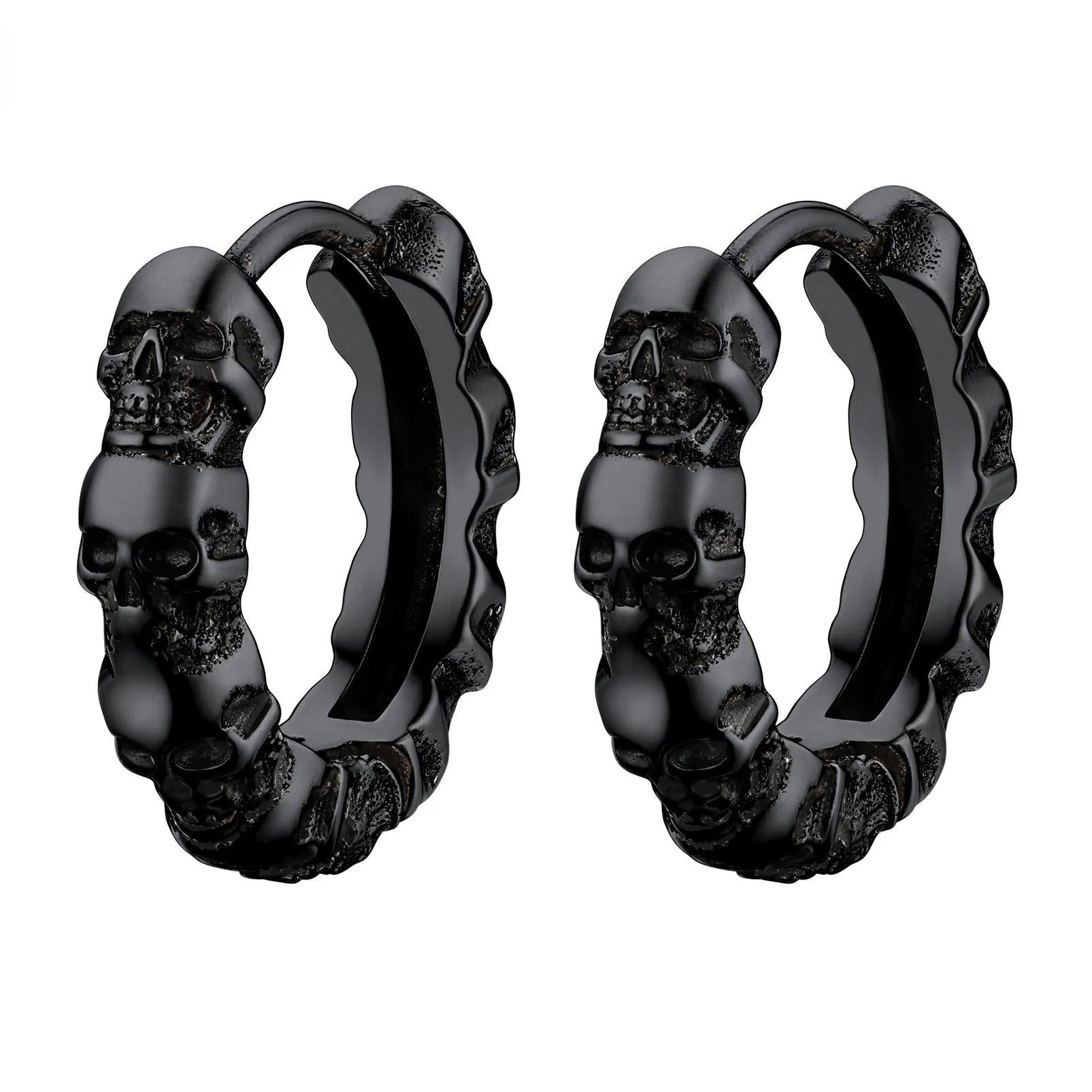 Multiple Skull Gothic Unisex Hoop Earrings-Black Diamonds New York