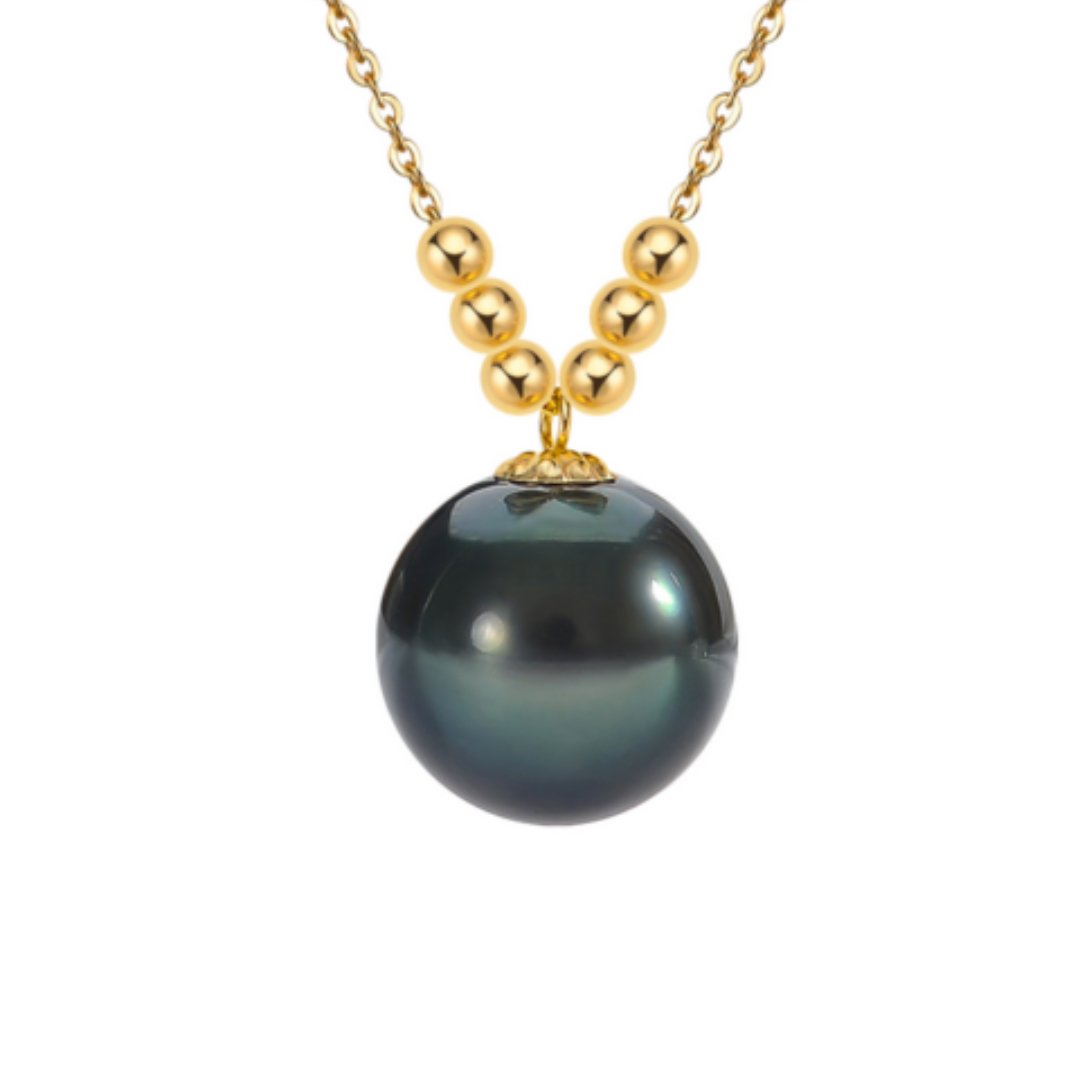 Natural Tahitian Black Pearl 18k Yellow Gold Necklace-Black Diamonds New York