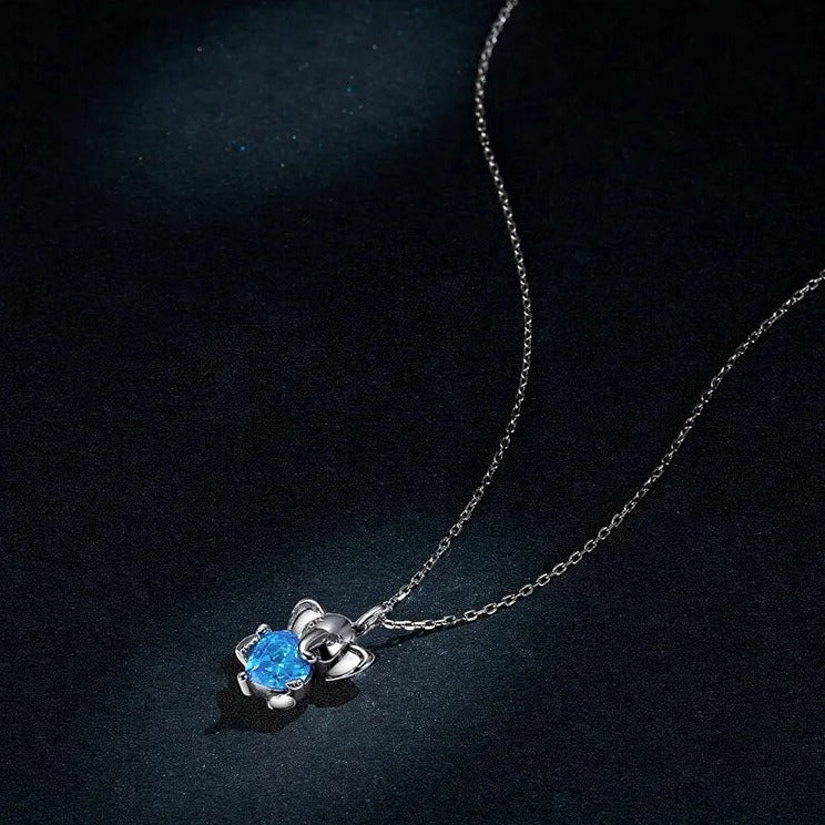 Ocean Blue Heart Cut Diamond Elephant Pendant Necklace-Black Diamonds New York