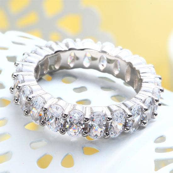 Oval Cut Created Diamond Eternity Wedding Ring Band Jewelry-Black Diamonds New York