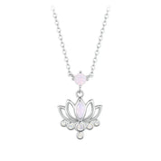 Pink Opal Lotus Flower Pendant Necklace-Black Diamonds New York