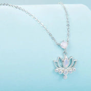 Pink Opal Lotus Flower Pendant Necklace-Black Diamonds New York