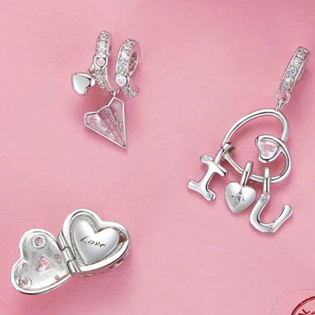 Pink Heart Charms & Pendant-Black Diamonds New York