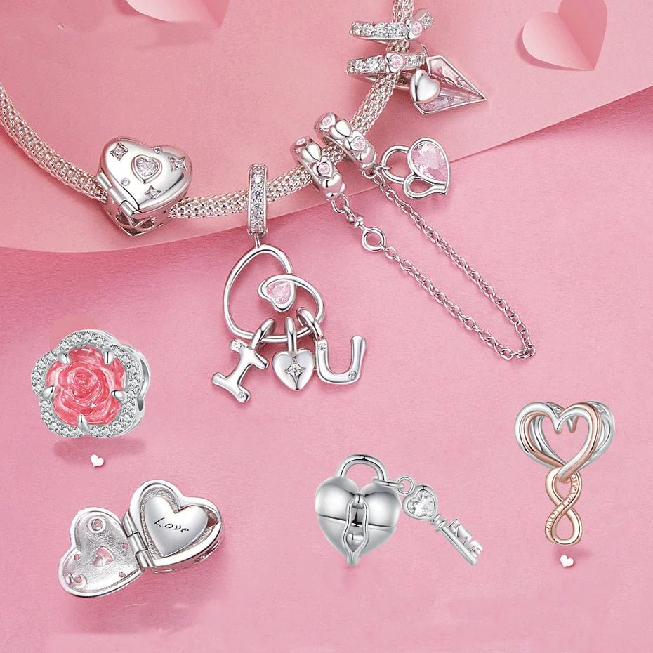 Pink Heart Charms & Pendant-Black Diamonds New York