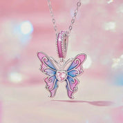 Pink Heart Cut Diamond Butterfly Pendant Necklace-Black Diamonds New York