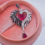 Heart-Shaped Wings with Spinel & Created Diamonds Pendant